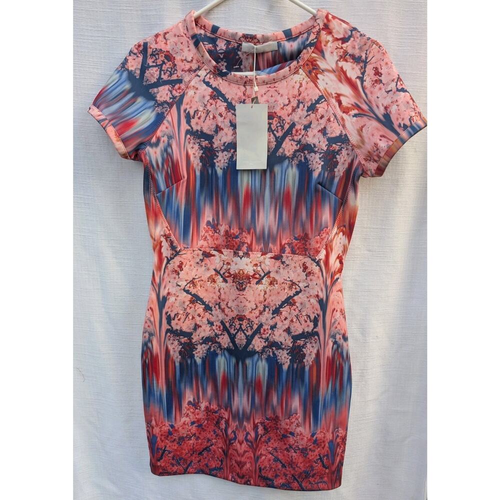 ZARA Neoprene Bodycon Printed Mini Sheath Dress M Abstract Watercolor Feminine